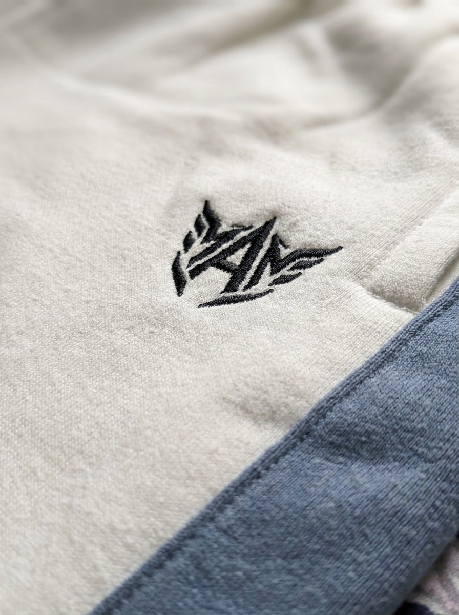Crest Trouser — White with Dusty Blue Side Stripe