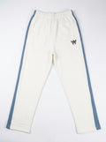 Crest Trouser — White with Dusty Blue Side Stripe