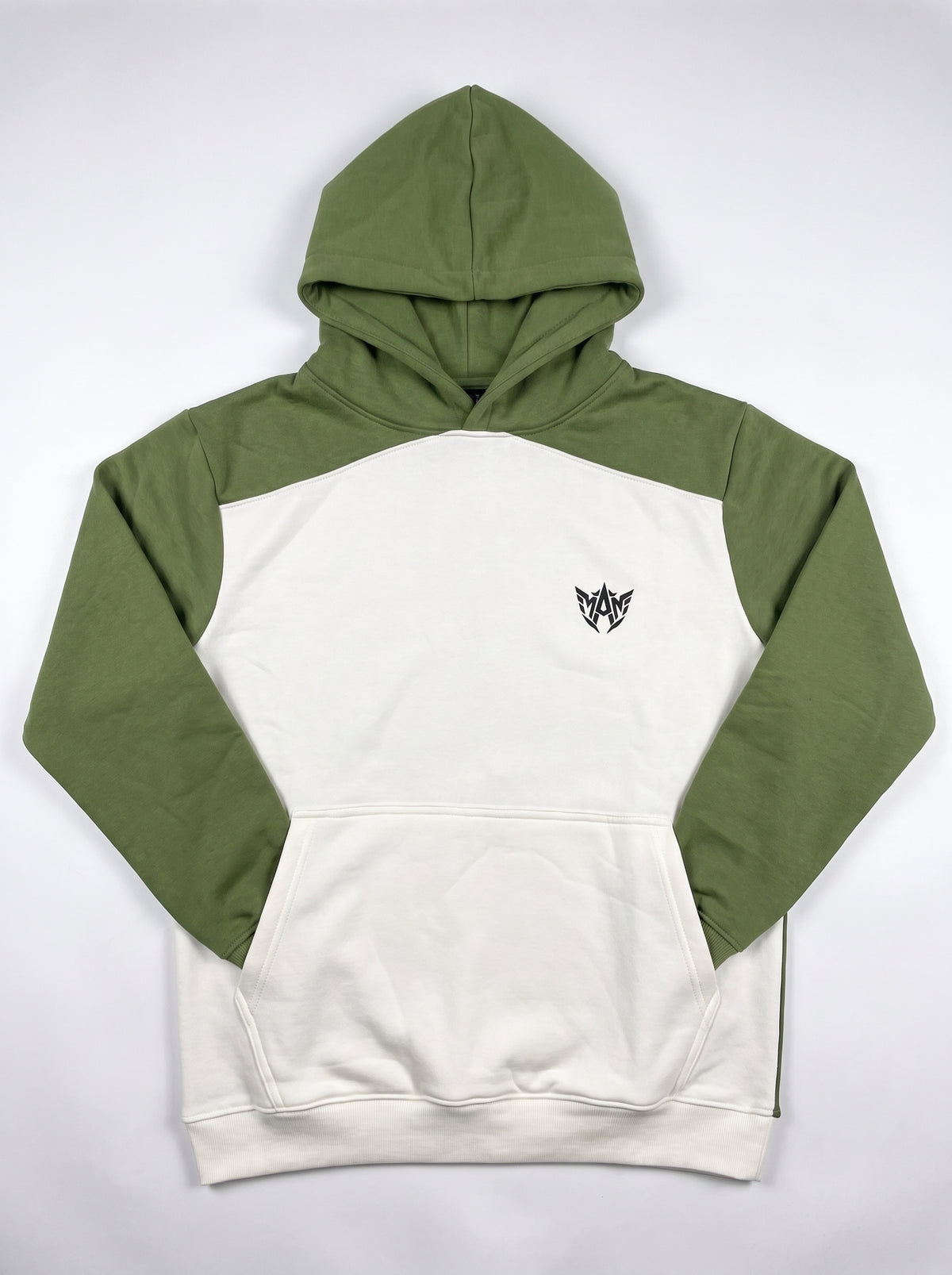 Oversized Color-Block Hoodie — Olive & White