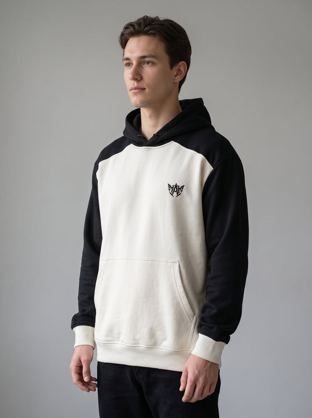 Oversized Color-Block Hoodie — Black & White