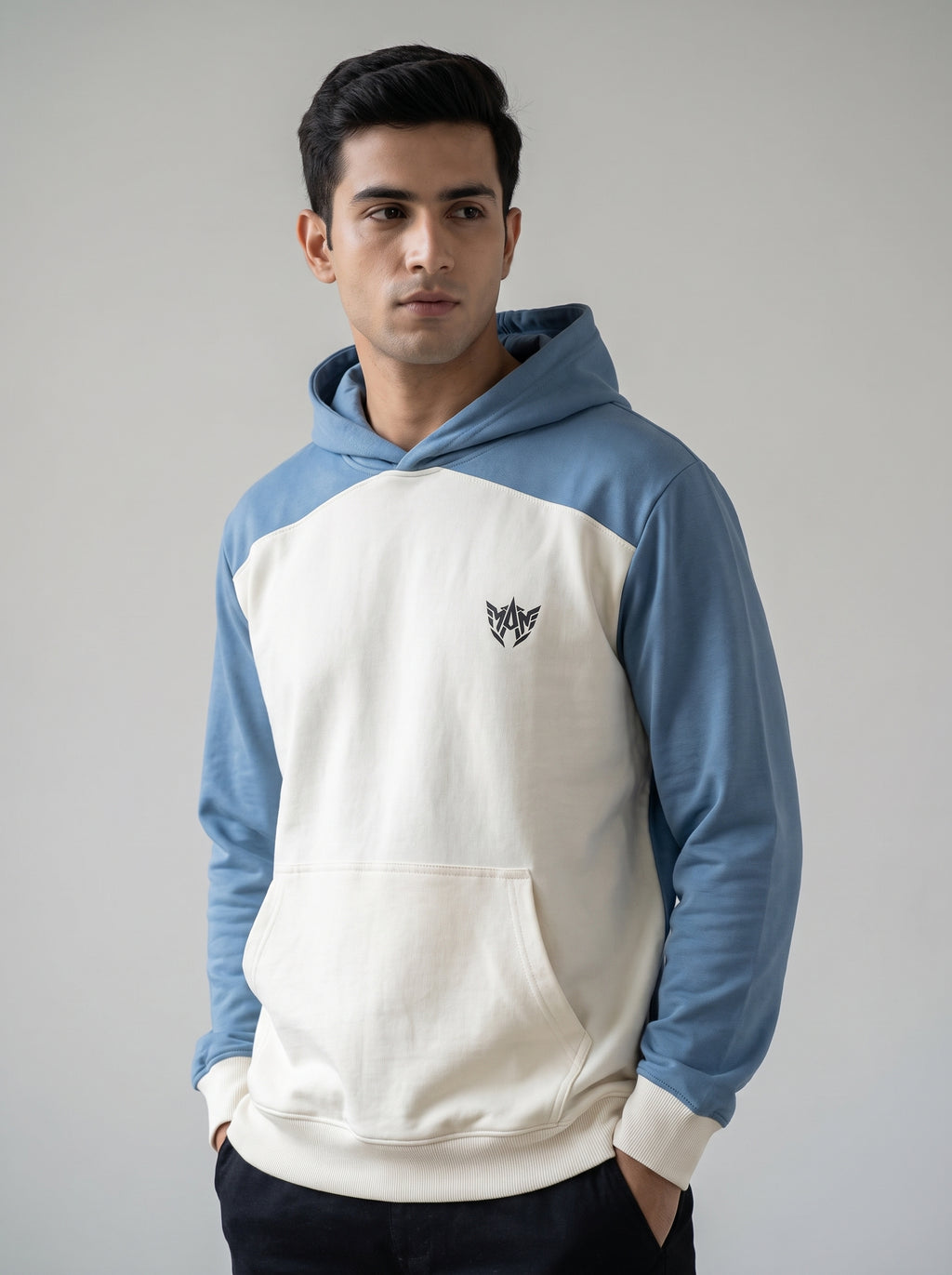 Oversized Color-Block Hoodie — Blue & White