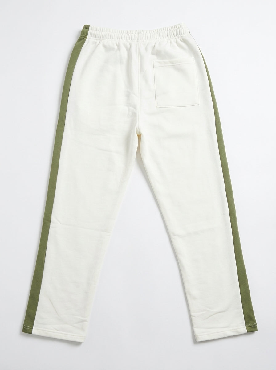 Crest Trouser — White with Olive Side Stripe