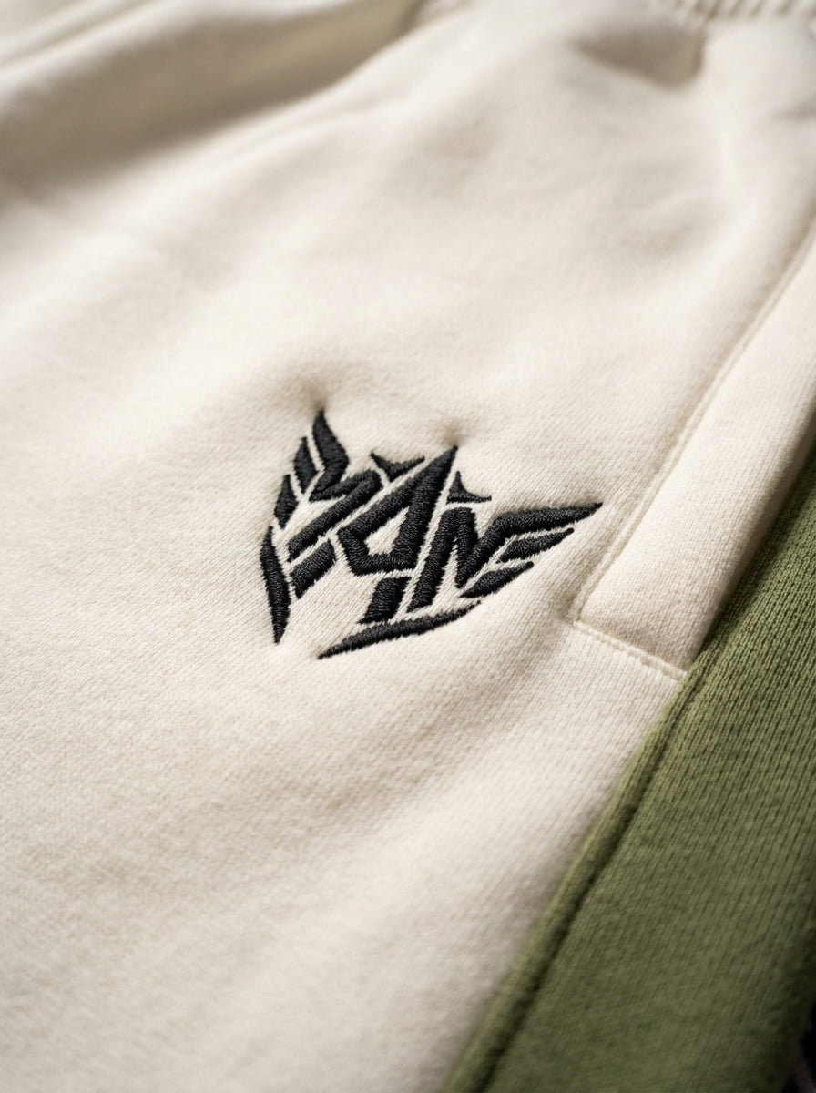 Crest Trouser — White with Olive Side Stripe