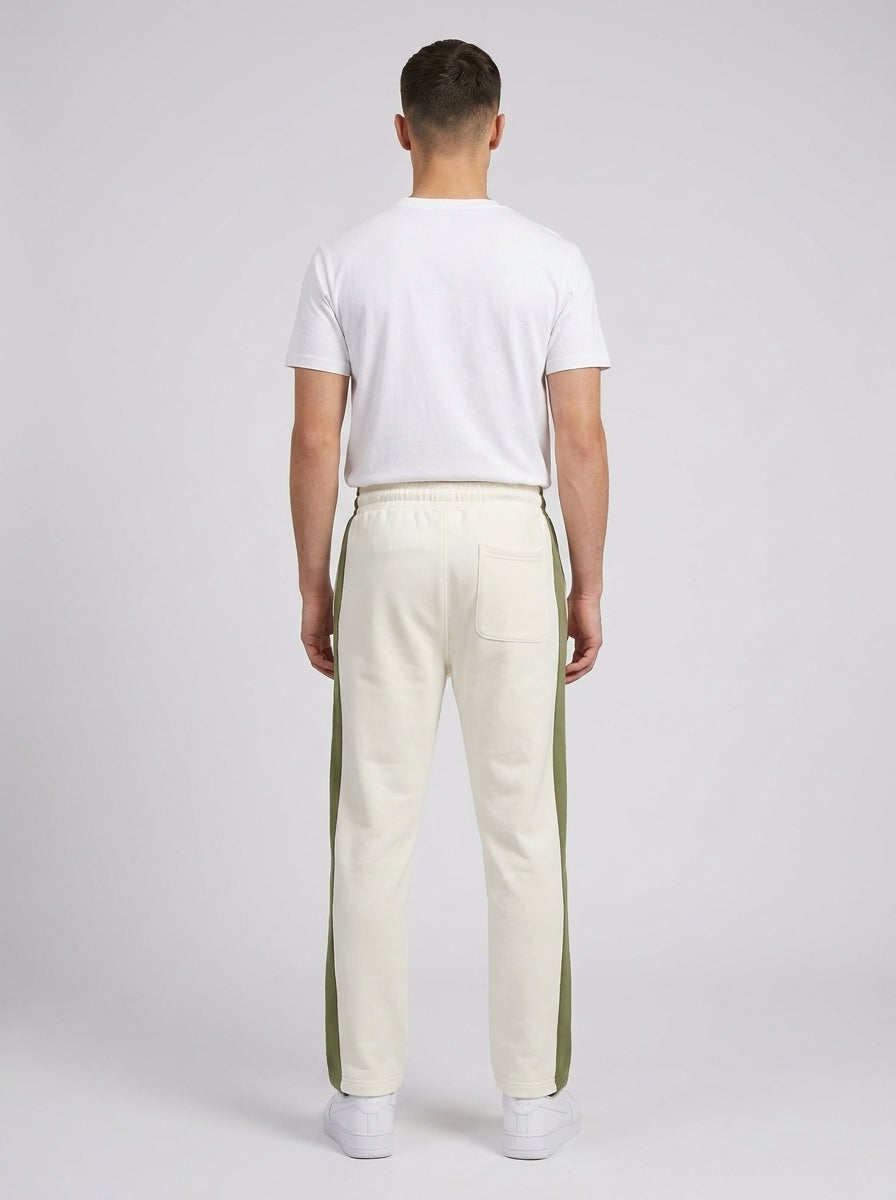Crest Trouser — White with Olive Side Stripe