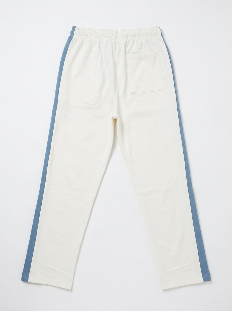 Crest Trouser — White with Dusty Blue Side Stripe